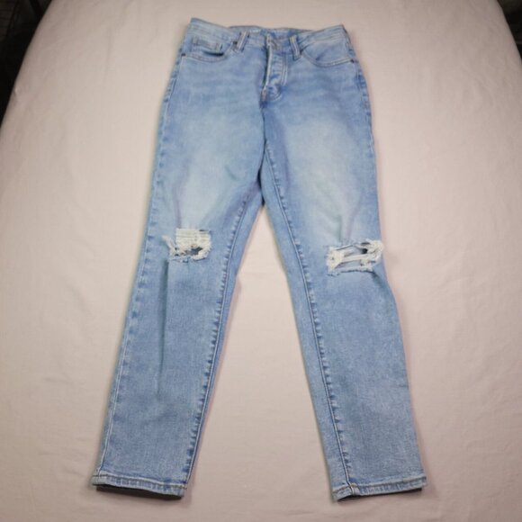Old Navy Womens OG Straight High Jeans 2 Button Fly Light Wash Distressed - Picture 3 of 10